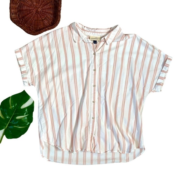 Universal Thread White and Pink Striped Doleman Sleeve Button Up Top Size XL - Picture 14 of 14